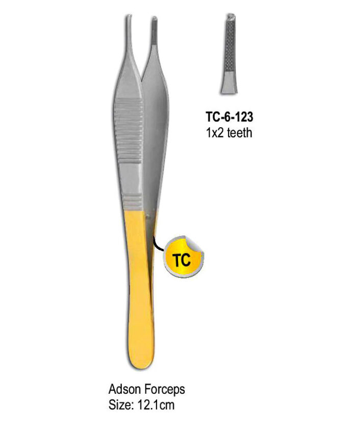 Adson Tissue Forceps, 1 x 2 Teeth, W / TC Inserts, Goldplated 4 3/4″ (12 cm)