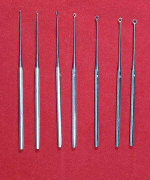 Buck Ear Curette Set of 7 Piece Blunt Point Round handle overall length 6.5"