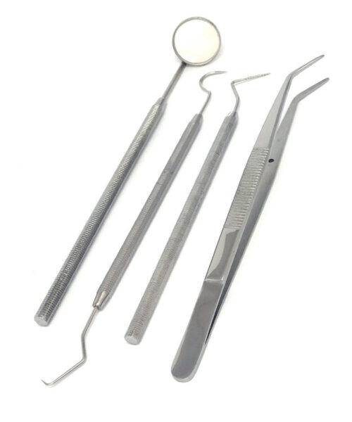 Dental Scalers Probe Pick Set + Mouth Mirror Steel 4pcs Tool Kit