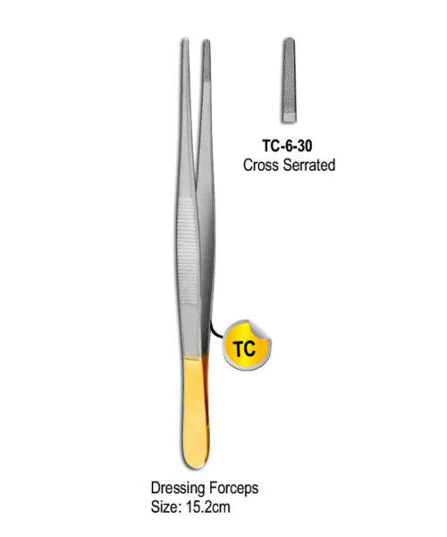 Dressing Forceps Cross Serrated 15.2cm with Gold Plated