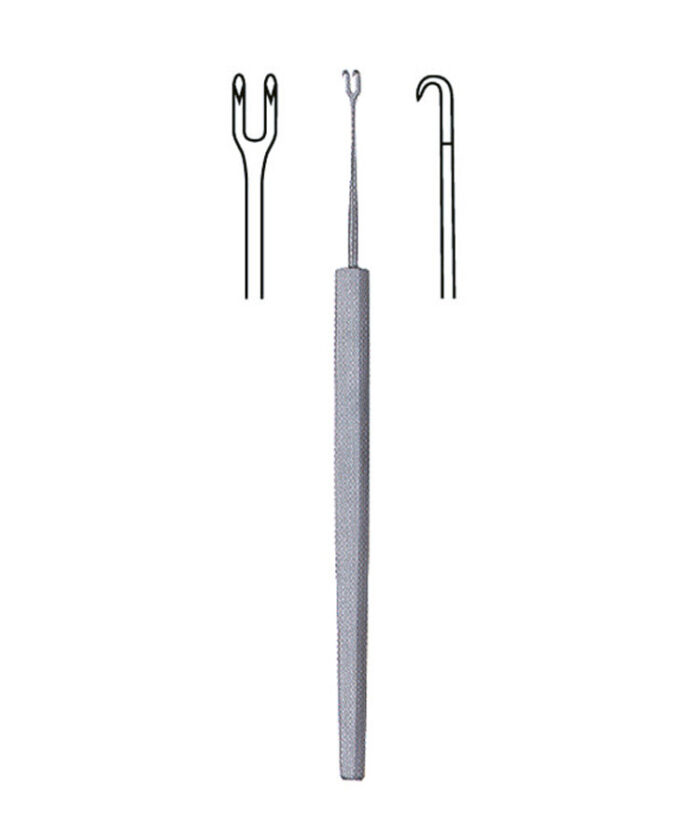 Guthrie skin Hook, Sharp, Double Prong, 1.5 mm Wide 5″ (12.5 cm)