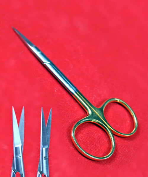 Iris Scissor 4.5" Straight T.C, Gold Plated Handles Premium Grade