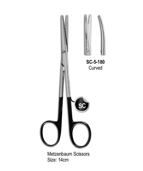 Metzenbaum Super Cut Scissor Curved 14cm Black Color Rings