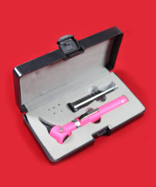 Otoscope Fiber Optic Pink Packed in Plastic Box With 10 Cannula