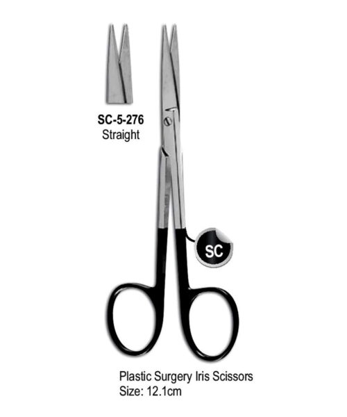 Plastic Surgery Iris Scissors Super-Cut Scissors Straight 12.1cm with Black Color Rings