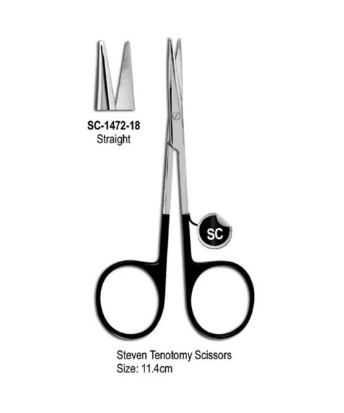 Steven Tenotomy Super Cut Scissor Straight Blunt Point 11.4cm with Black Color Rings