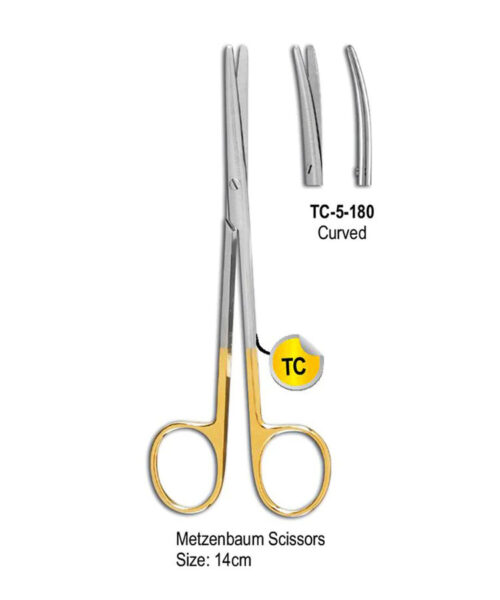 TC Metzenbaum Scissor Curved 14cm Gold Plated Rings