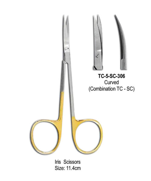TC & Super Cut Iris Scissor Curved 11.4cm with Gold Plated Rings
